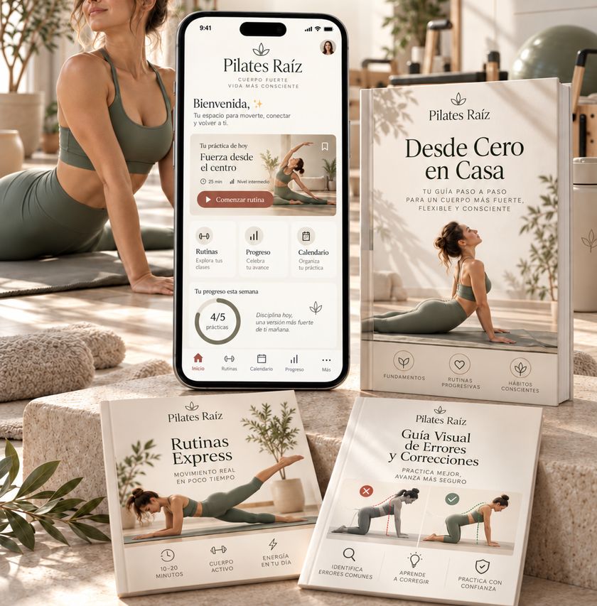 Pilates Raíz: la app, el eBook Desde Cero en Casa y los bonos Rutinas Express y Guía Visual de Errores y Correcciones